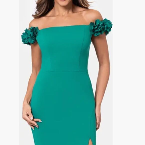 NWT Xscape Flower Off the Shoulder Scuba
Crepe Gown-Q17 - Picture 1 of 6